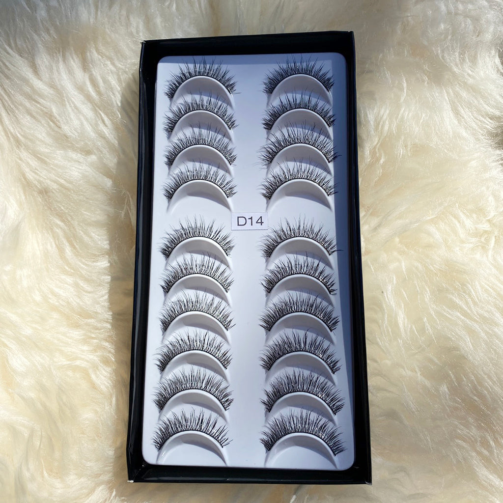 Natural silk band eyelash D14 (10 pairs pack)