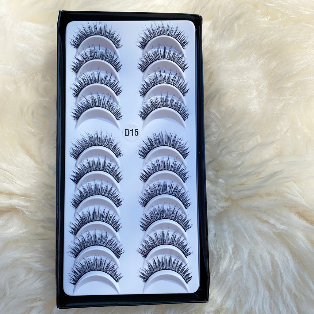 Natural silk band eyelash D15 (10 pairs pack)
