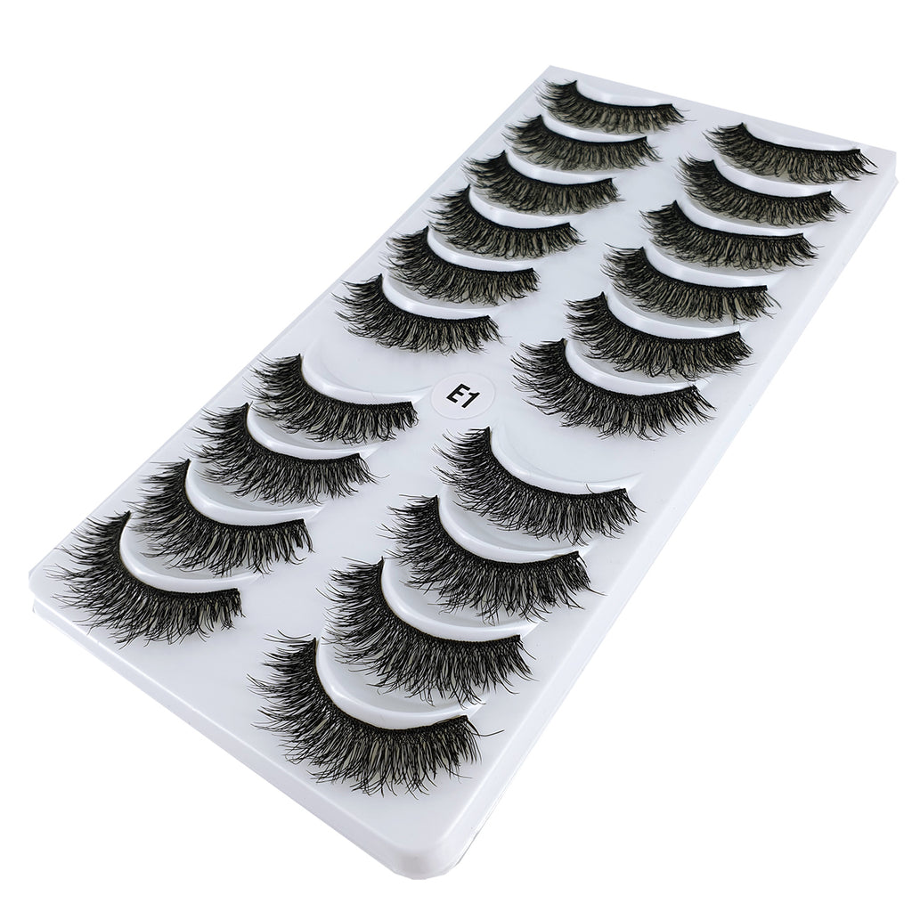 Multi-layered silk band eyelash E1 (10 pairs pack)