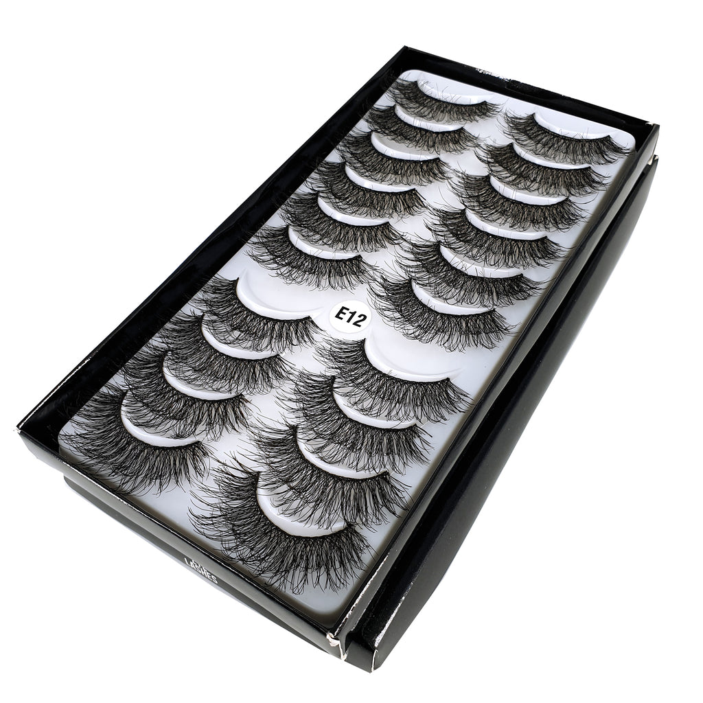 Multi-layered silk band eyelash E12 (10 pairs pack)