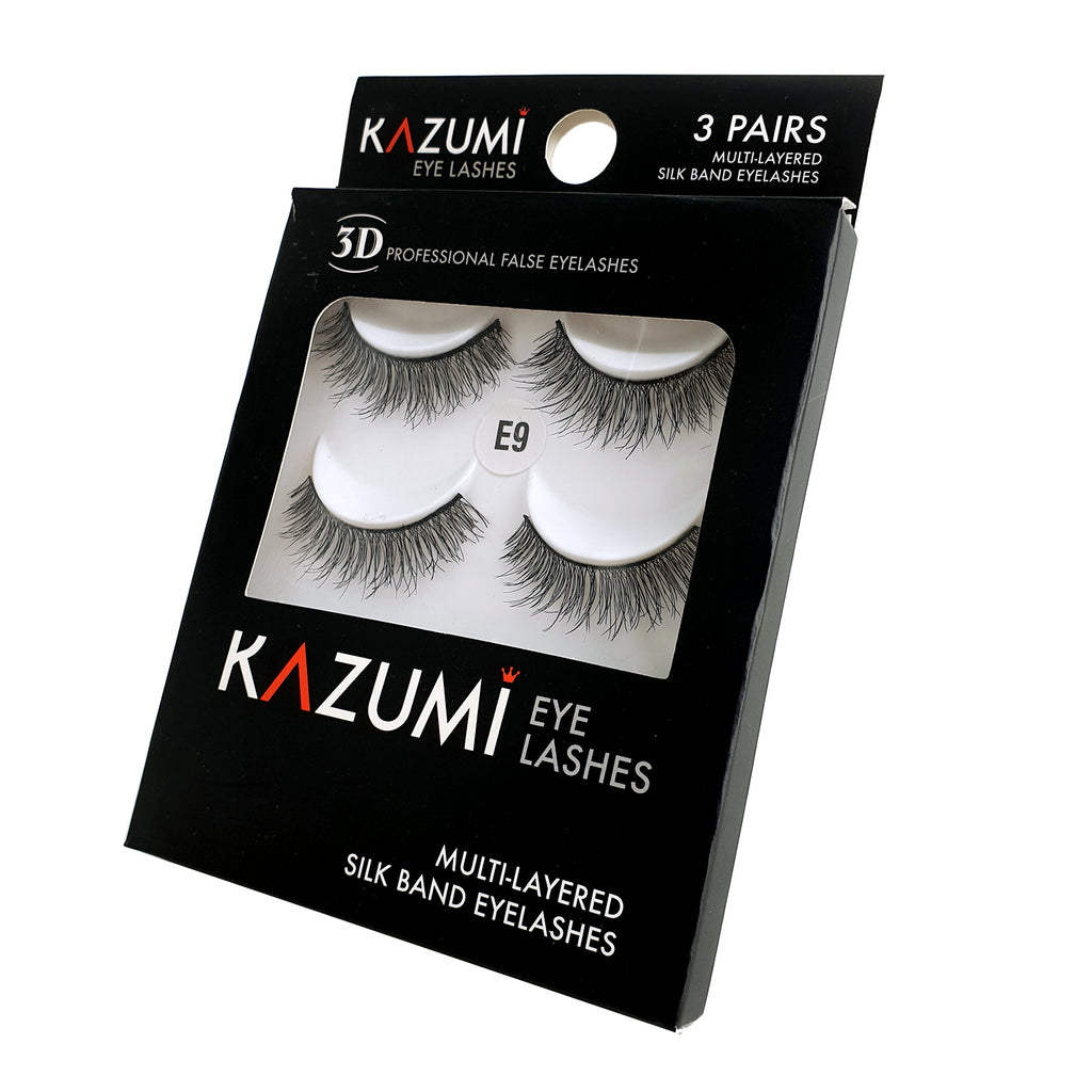 Multi-layered silk band eyelash E9 (3 pairs pack)